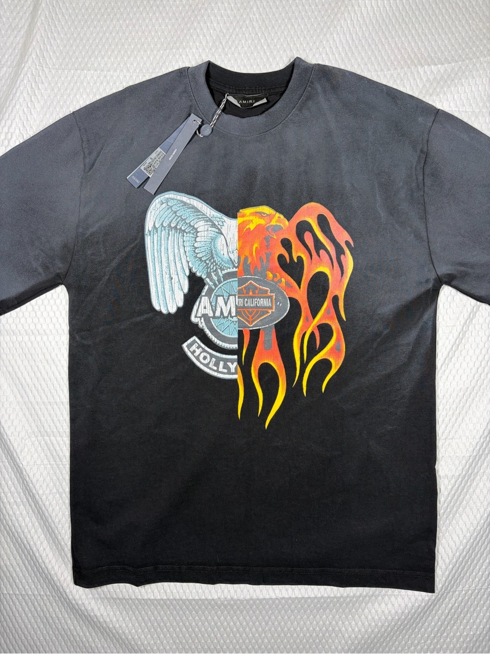 AMIRI Men’s Small Oversized Graphic T-Shirt Vintage Faded Wash Flame Eagle